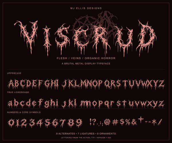 Viscrud flesh and veins lettering specimen